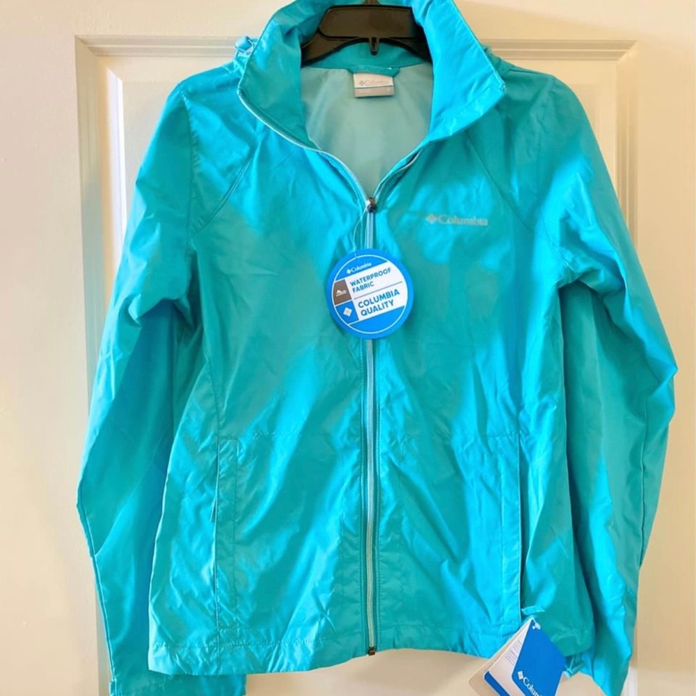 Columbia Switchback 3 Turquoise Waterproof Packable Hood Wmn's Small Jacket NEW